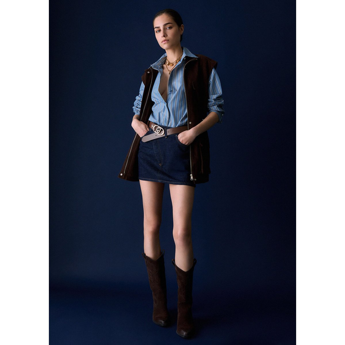 Minijupe asymétrique en denim délavage normal, LIU JO