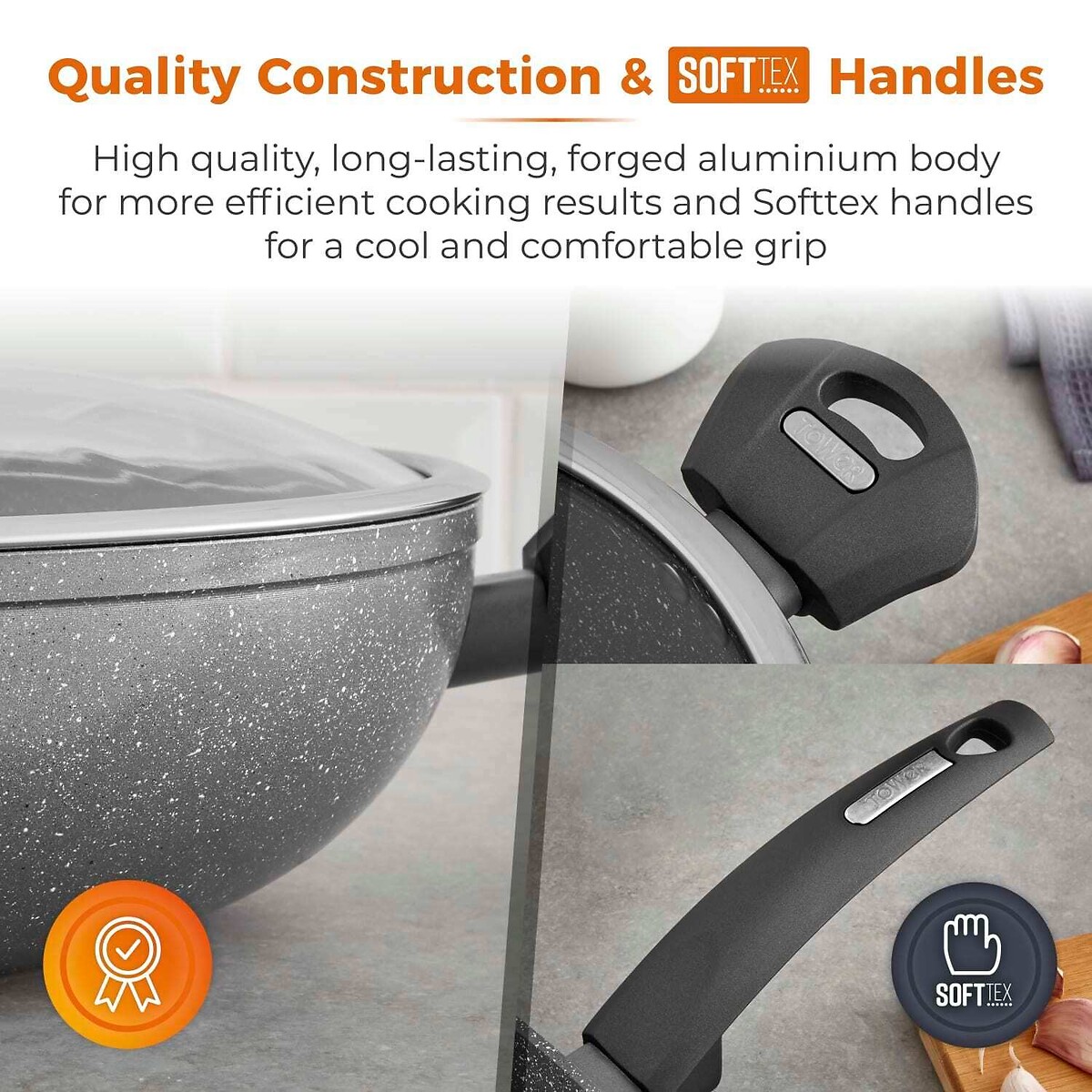 30cm Cerastone Forged Wok grey, TOWER