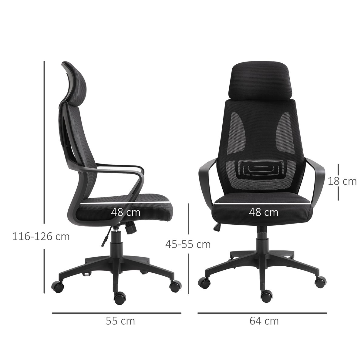 chaise de bureau Polyester Noir noir, HOMCOM