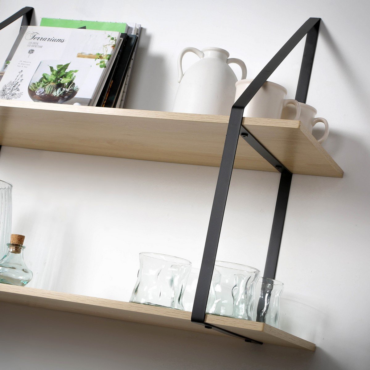 Etagère murale grande profondeur à 2 niveaux - L80 x P30cm bois clair, CALICOSY