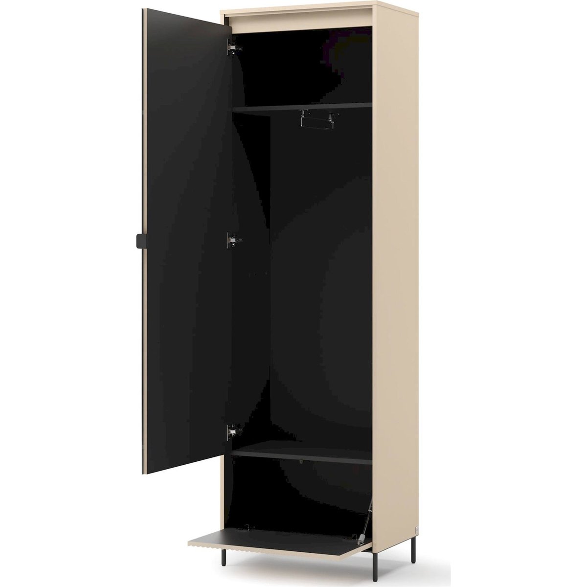 Armoire 1 porte avec miroir et LED, Collection TRE beige sable et noir, RECOLLECTION