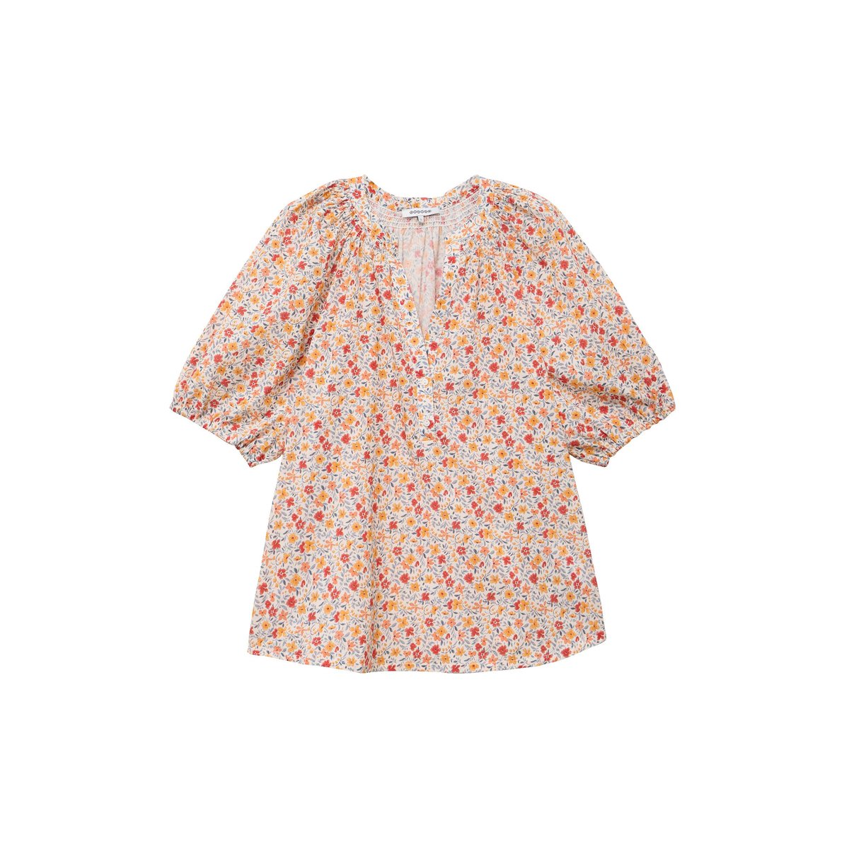 Blouse droite en coton manches courtes orange foncé, BONOBO