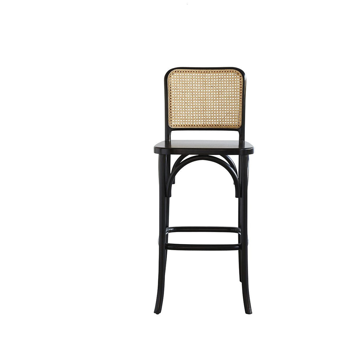 Tabouret de bar en bois d'acajou et cannage  ARON noir, BERAH GETAH