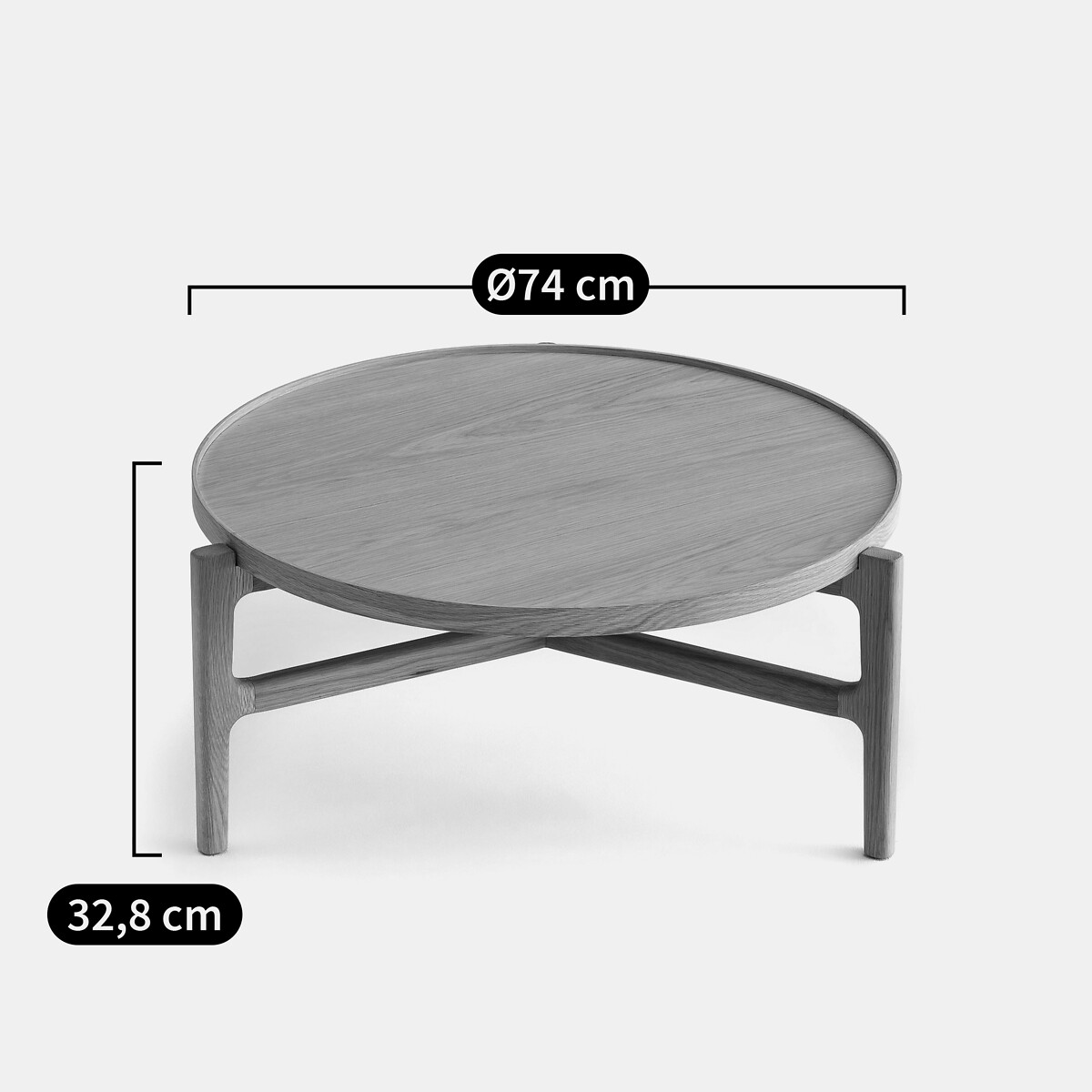 Mesa de centro, diâmetro 74 cm, em folheado de carvalho, ALYASA carvalho natural, AM.PM