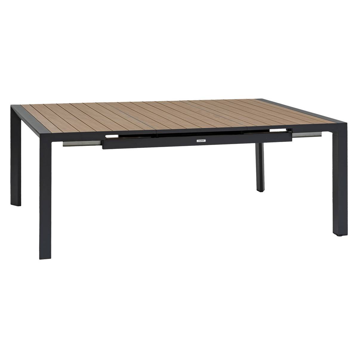 Table de jardin extensible carrée 10 places en aluminium effet bois ÉVASION miel, HESPERIDE