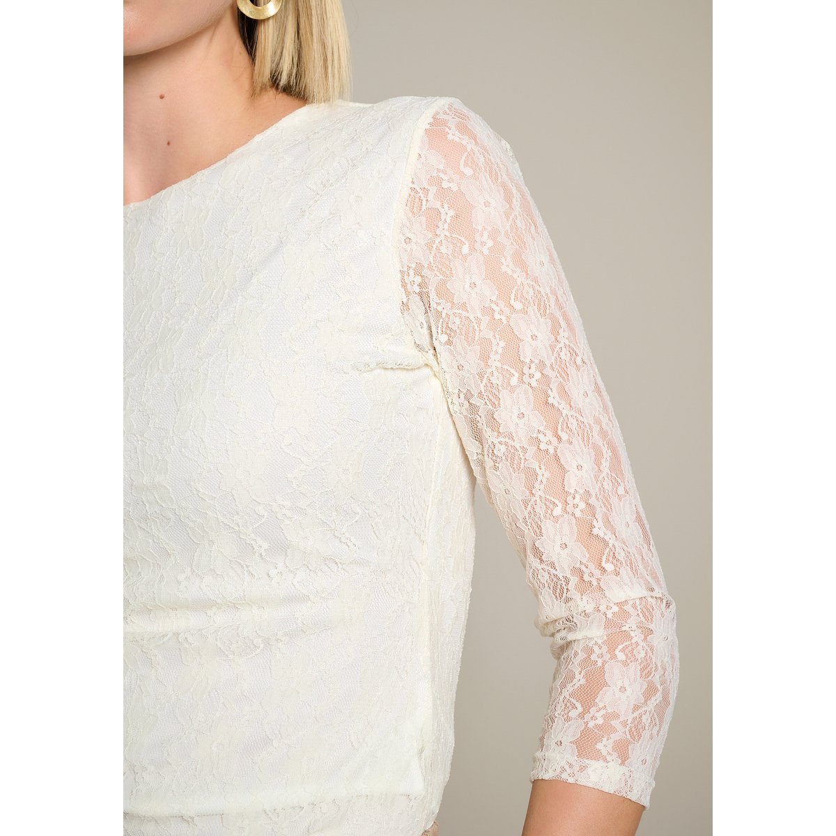 T-shirt drapé en dentelle blanc vanille, LOLALIZA