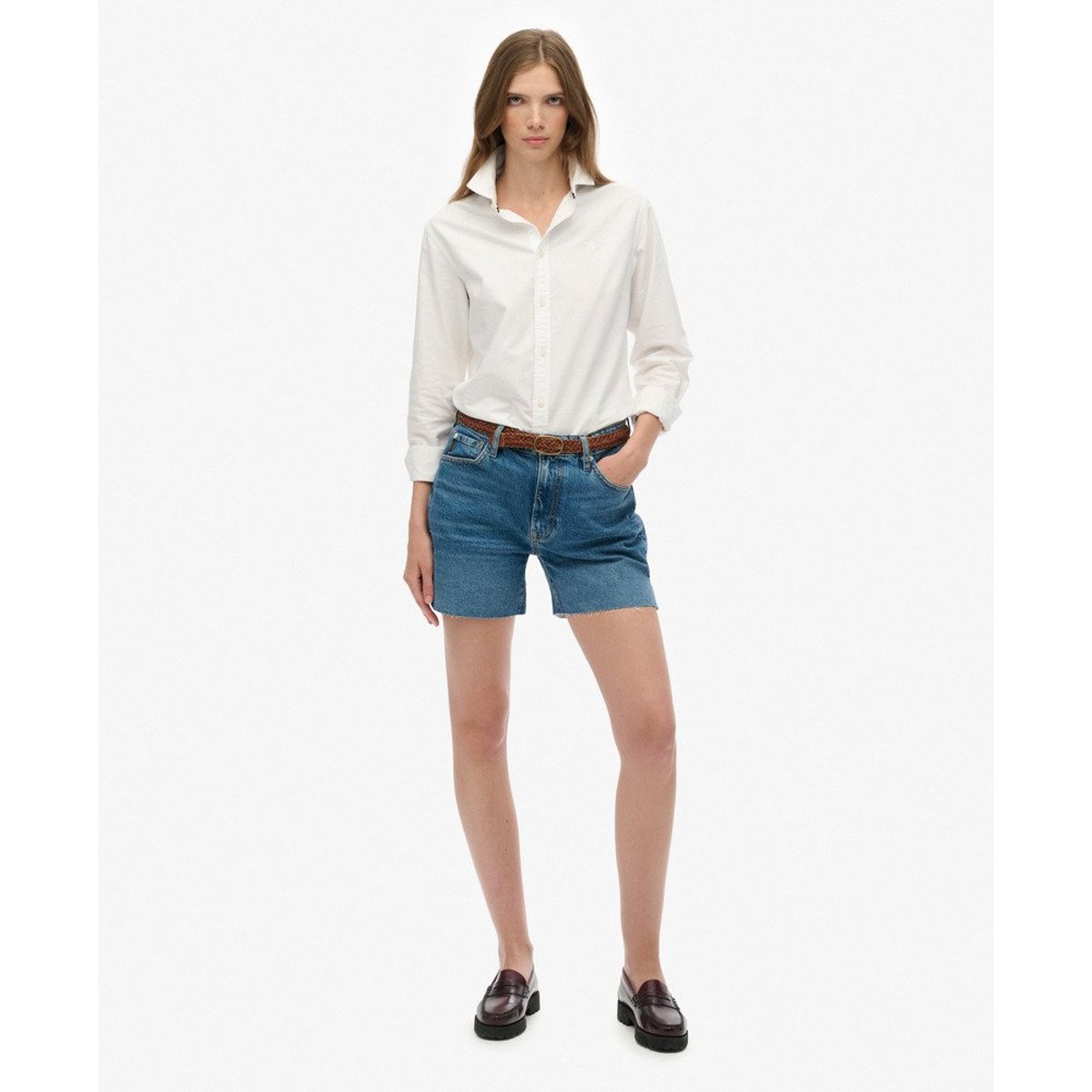Short ajouré à taille mi-haute bleu vintage fulton, SUPERDRY