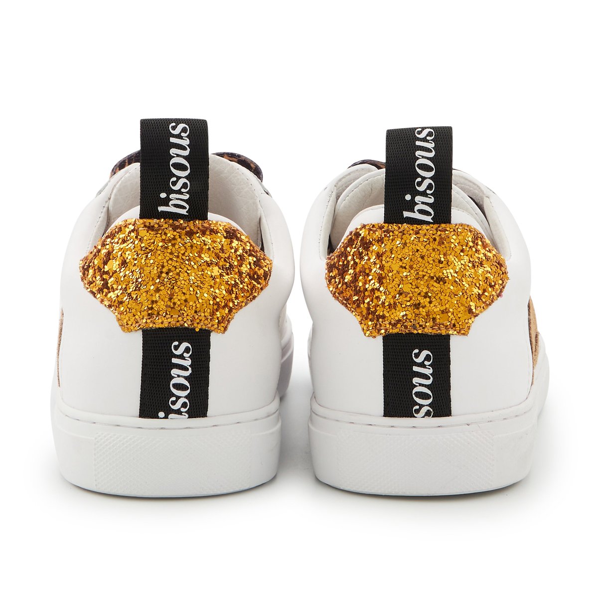 Baskets En Cuir Betty Bronze Glitter Leopard Lace blanc, BONS BAISERS