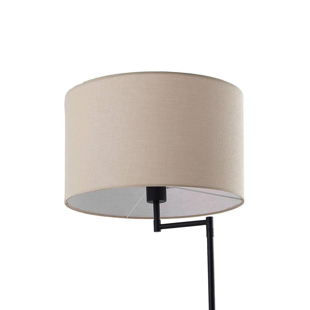 Lampadaire en métal moderne, Zinia noir mat, beige, bois clair, LINDBY