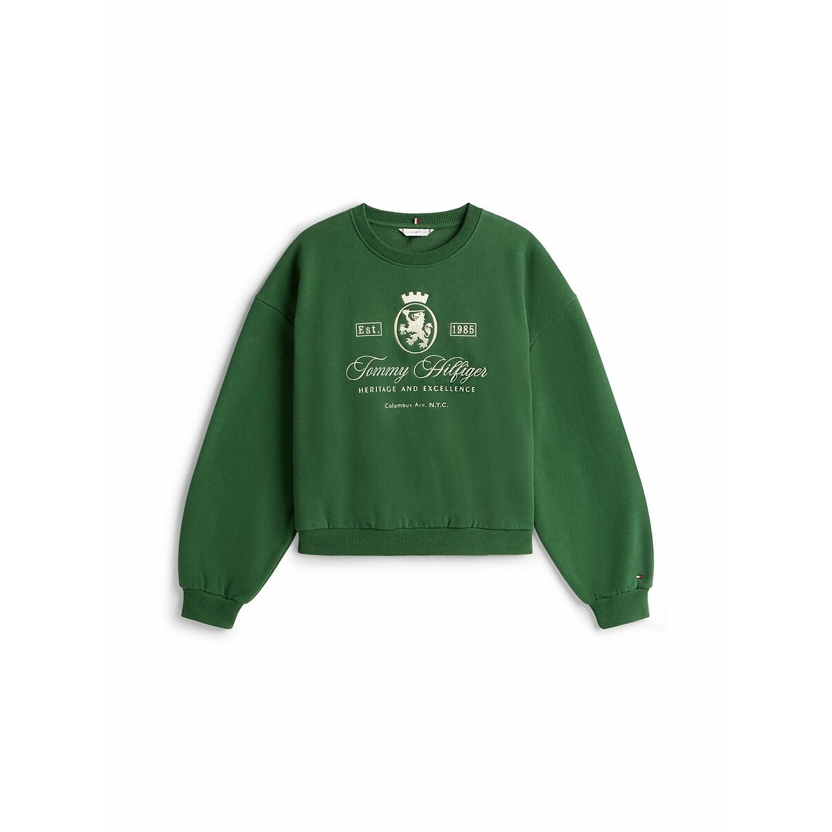 Sweat de gola redonda com brasão bordado verde, TOMMY HILFIGER