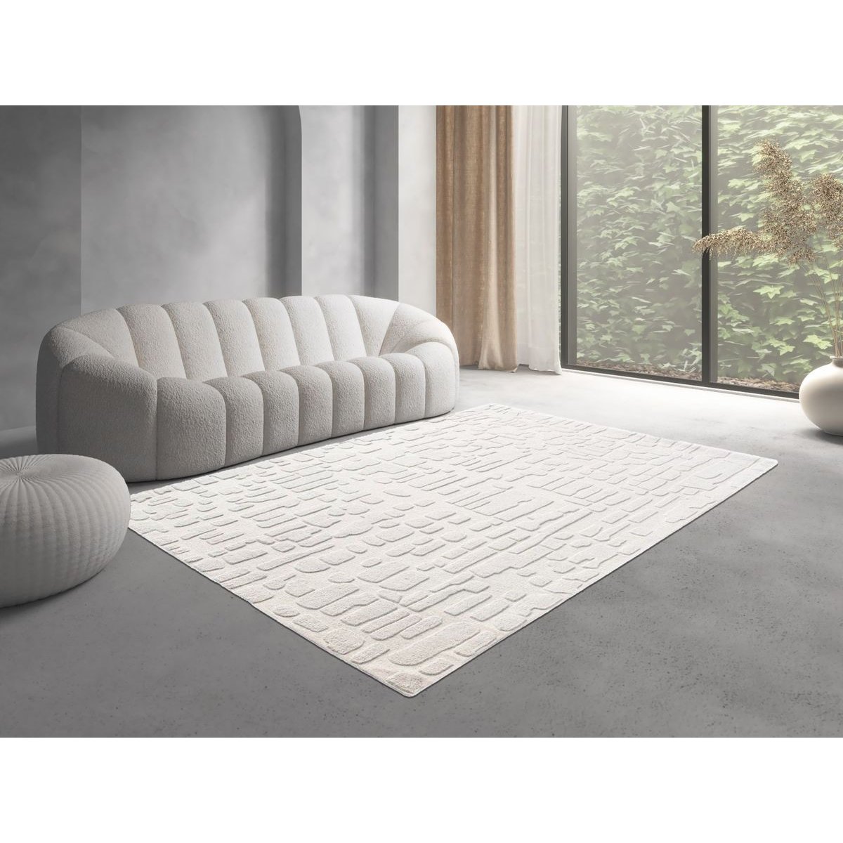 Tapis poils ras style graphique, ARADIA crème, BOBOCHIC