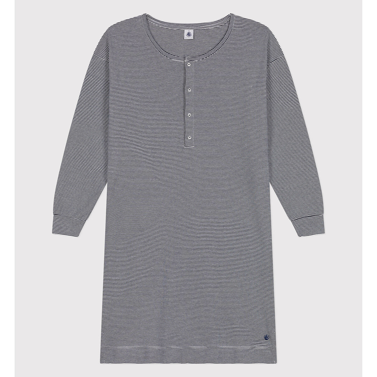Cotton Long Sleeve Nightdress blue striped/white, PETIT BATEAU