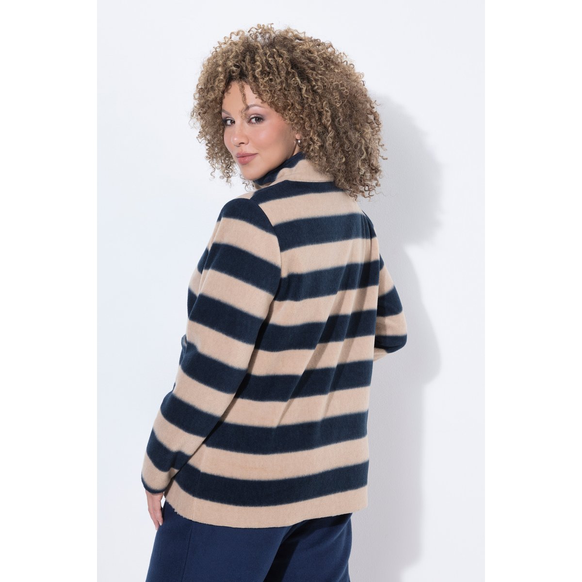 Veste en polaire à rayures, col montant marron clair, ULLA POPKEN
