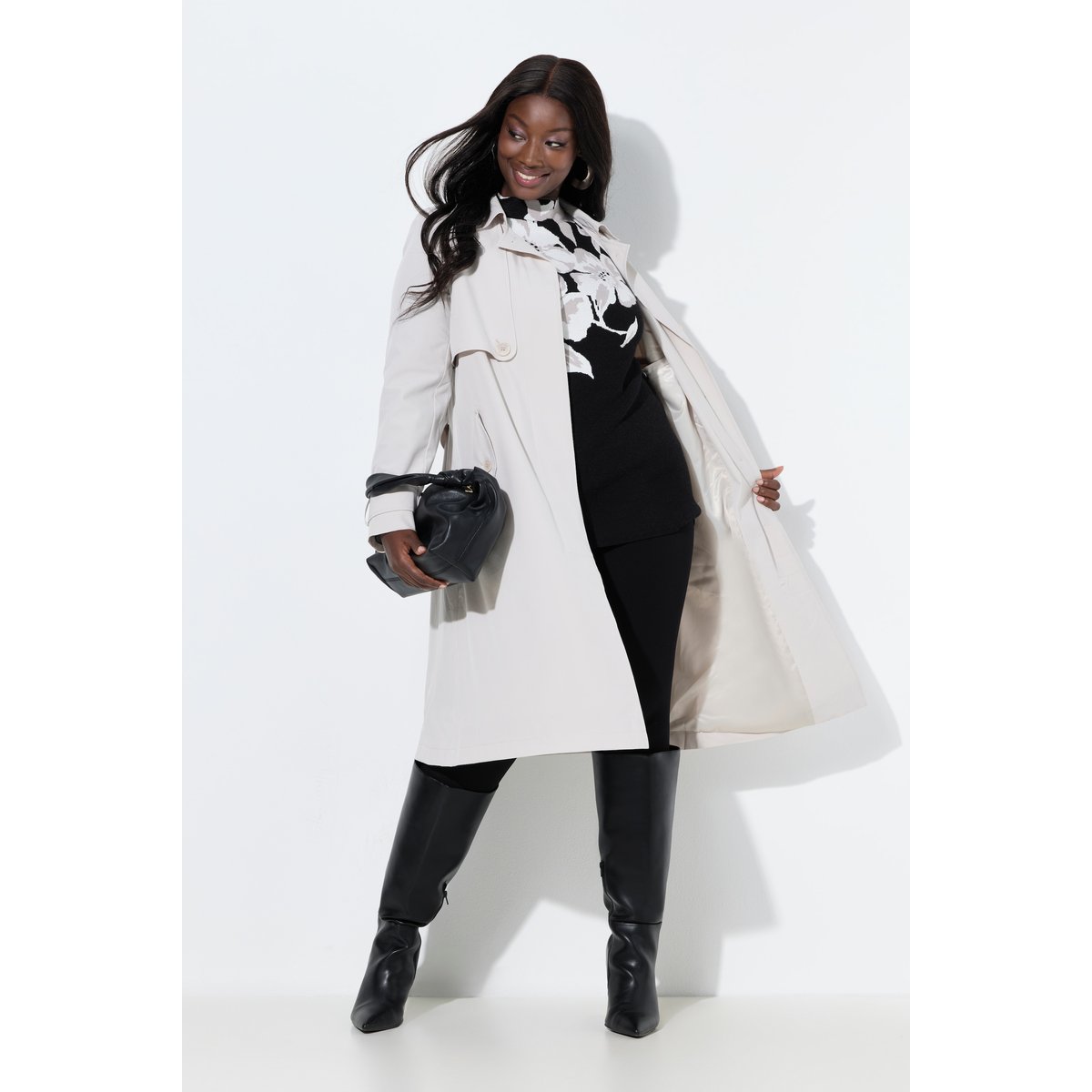 Trench-coat coupe évasée gris beige, ULLA POPKEN