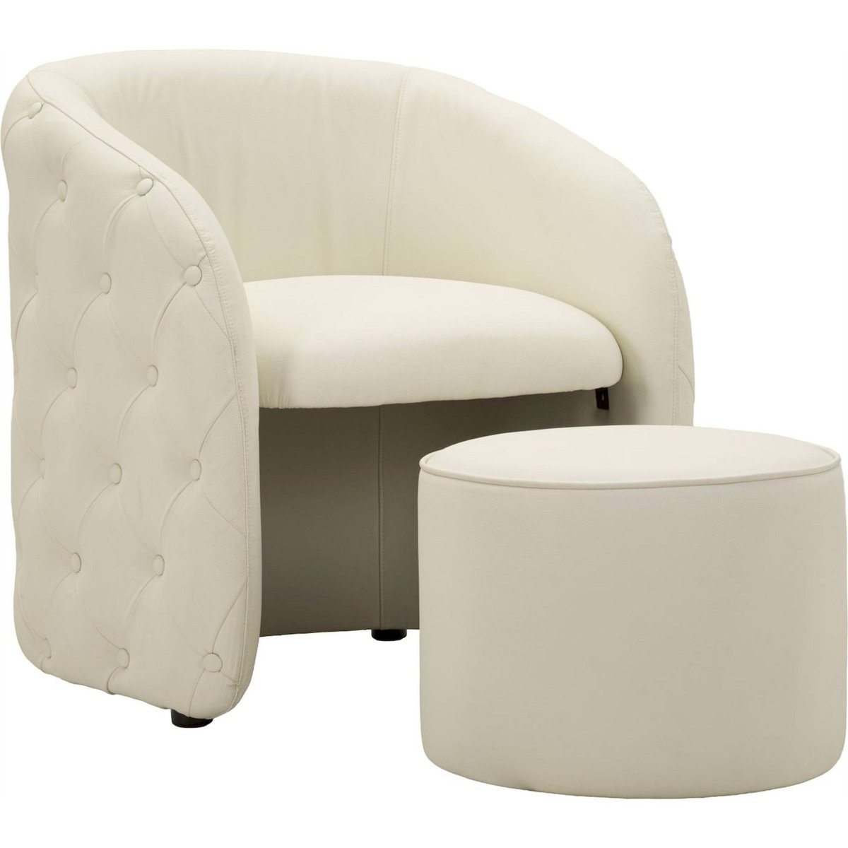 Fauteuil capitonné avec pouf intégré MODERN blanc, RECOLLECTION