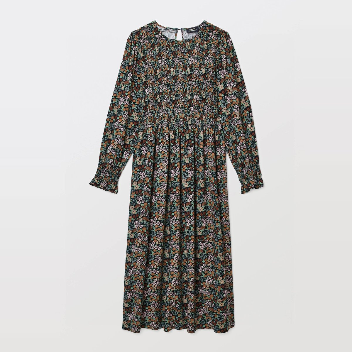 Robe midi smockée imprimée noir, MONOPRIX