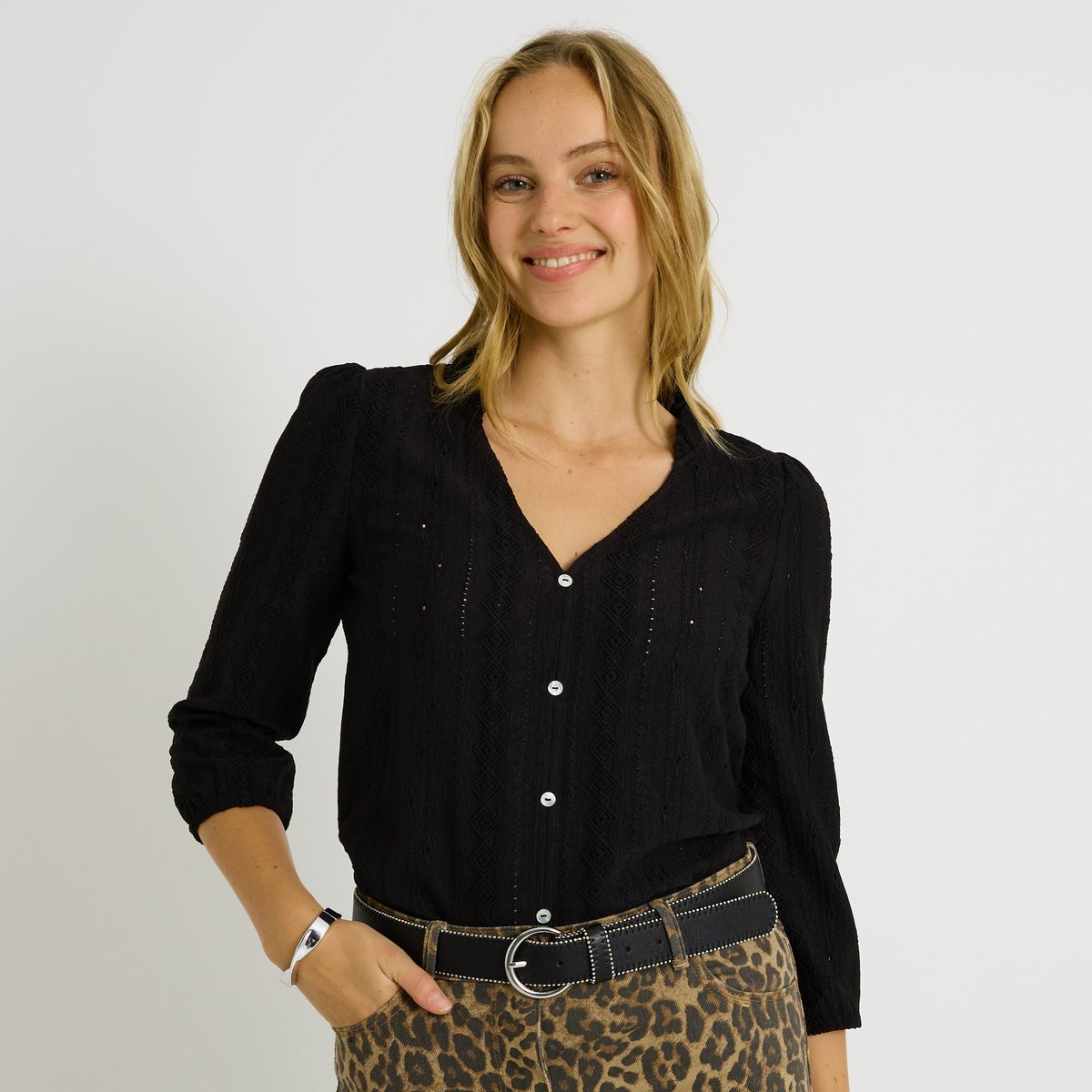 Blouse en maille ajourée noir, GRAIN DE MALICE