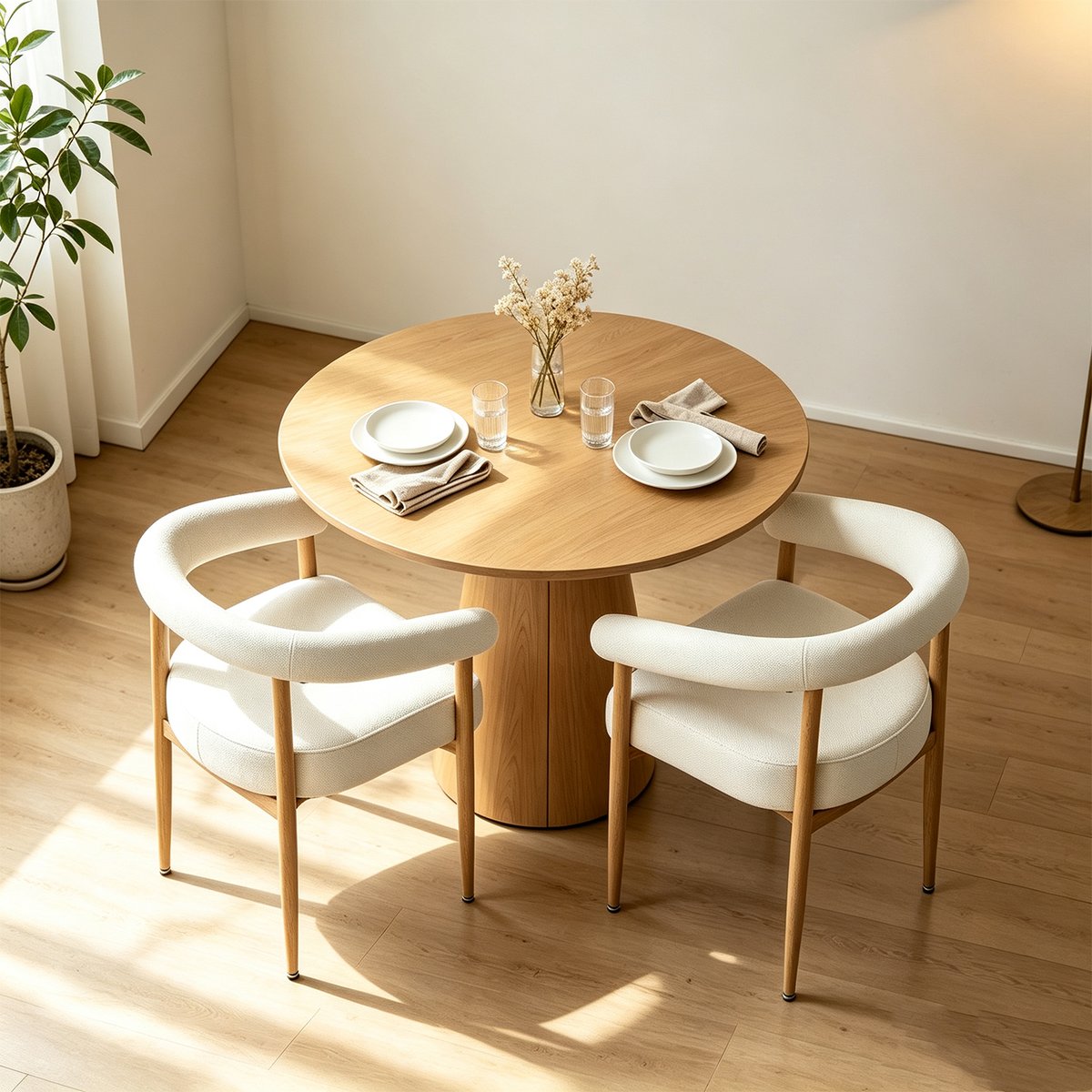 Lot de 2 fauteuils de salle à manger modernes en tissu chenille, HUGG blanc, MEUBLES COSY