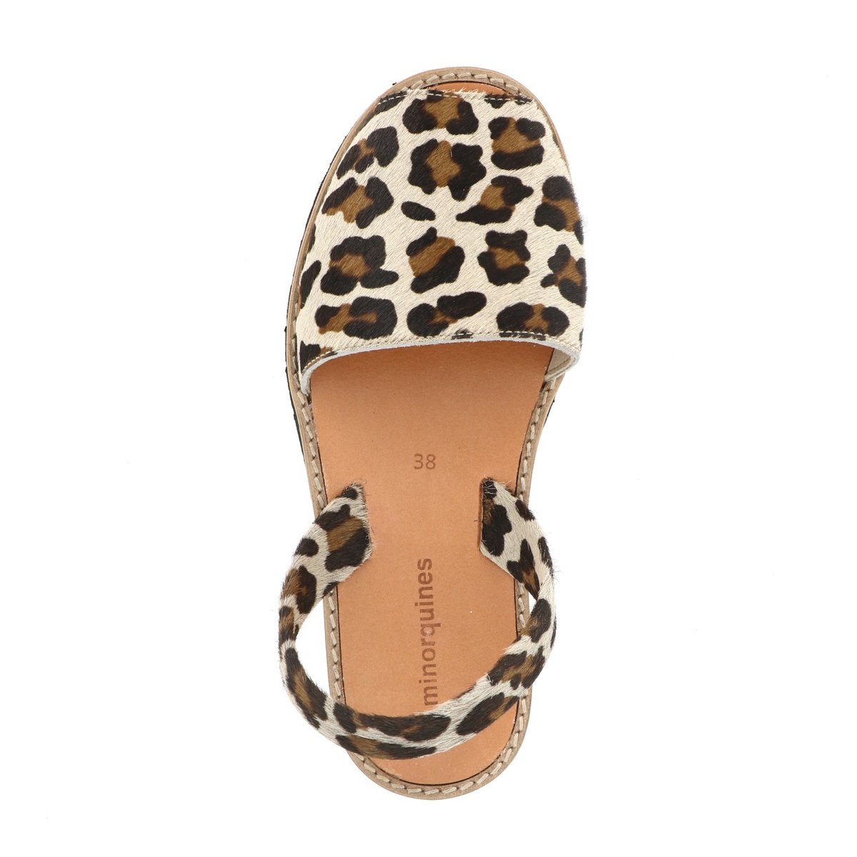 Sandales en cuir talon plat imprimé léopard, MINORQUINES