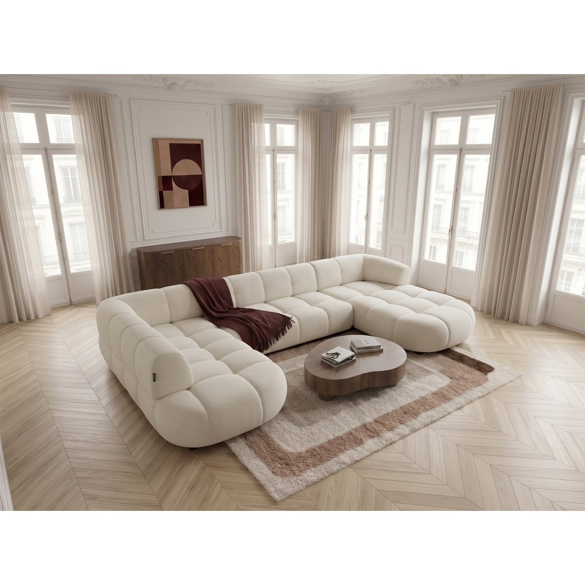 Canapé d'angle convertible places en tissu chenille, LOVELY beige, BOBOCHIC
