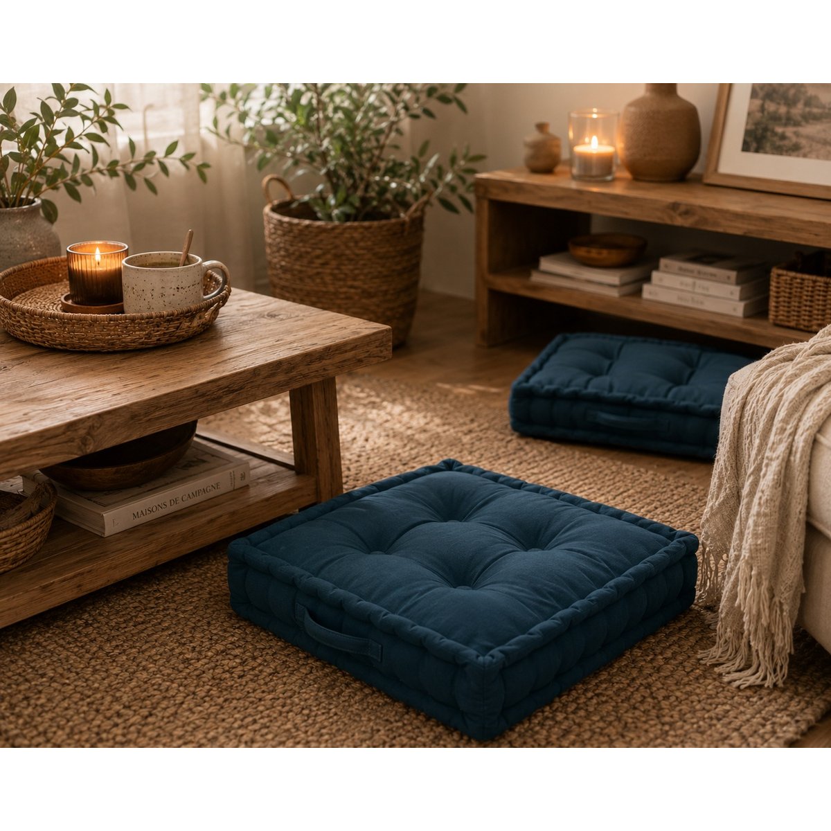 Coussin de sol Horizon uni bleu, EDEN