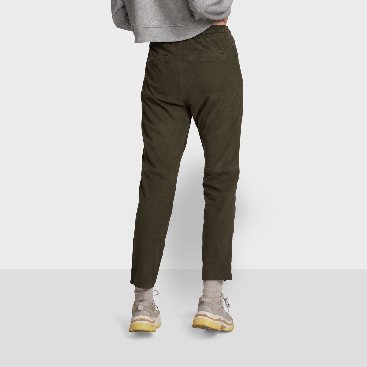 Pantalon en daim à taille élastiquée GIFT kaki foncé, OAKWOOD