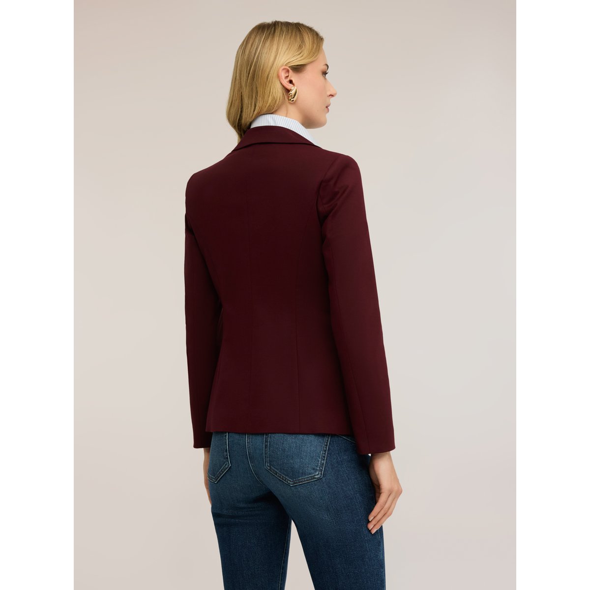Blazer simple boutonnage en coton viscose burgundy, MOTIVI