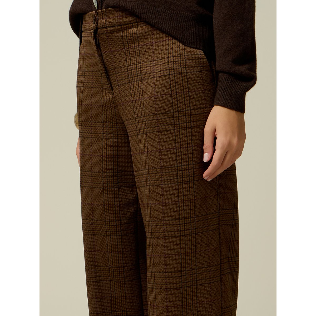 Pantalon palazzo à carreaux marron, OLTRE