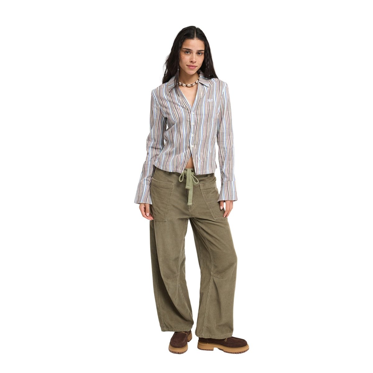 Chemise rayée à boutons WAVE HURRICANE. marron chestnut retro stripe, ROXY