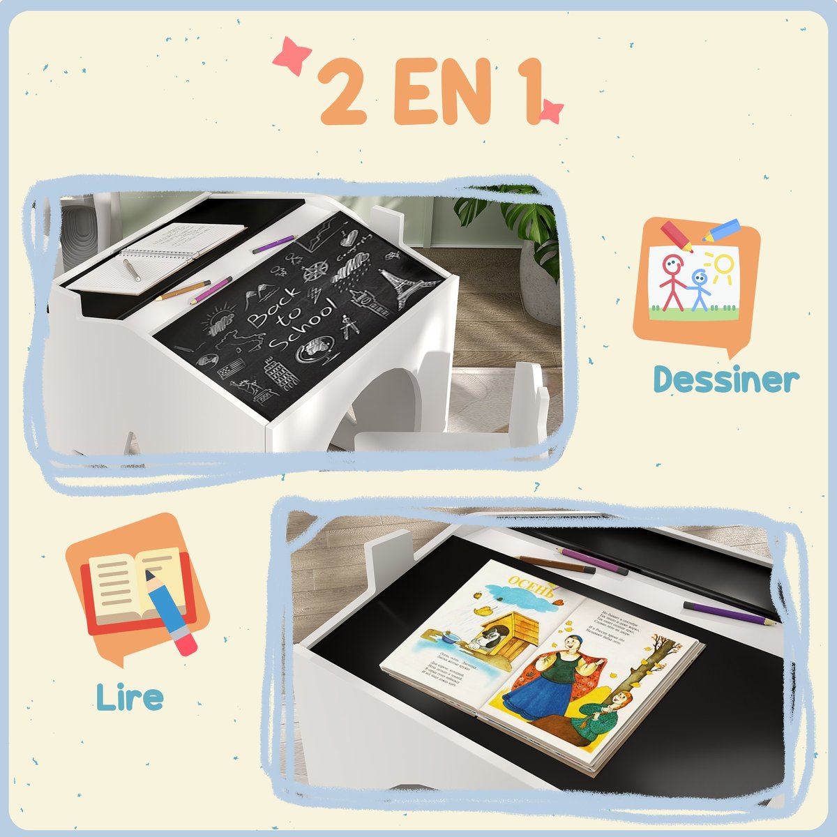 Ensemble table et chaises pour enfants MDF blanc, AIYAPLAY