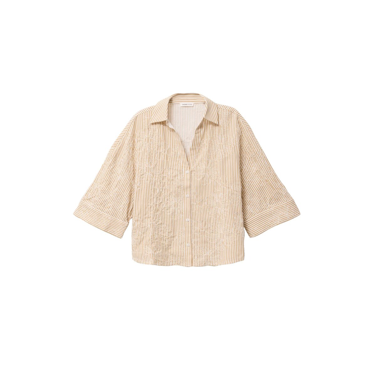 Blouse boyfriend manches 3/4 beige moyen, CACHE CACHE