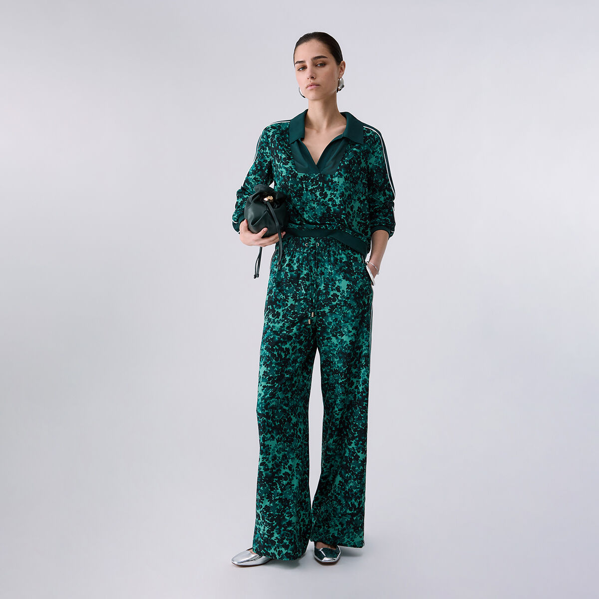Sweat-shirt en crêpe imprimé vert, LIU JO