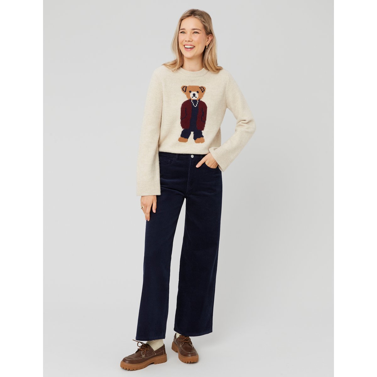 Pantalon wide leg velours bleu foncé, BZB