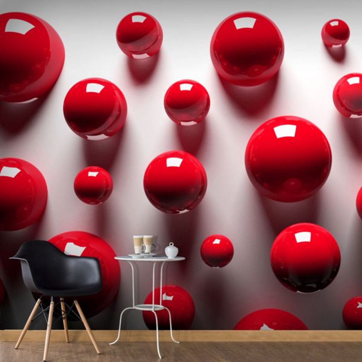 Papier peint intissé panoramique 3D et Perspective Red Balls gris / argent, EDEN