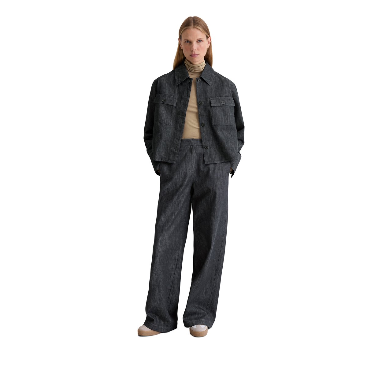 Veste d'intérieur boxy shape en Organic Cotton Stretch bleu foncé, MARC O'POLO
