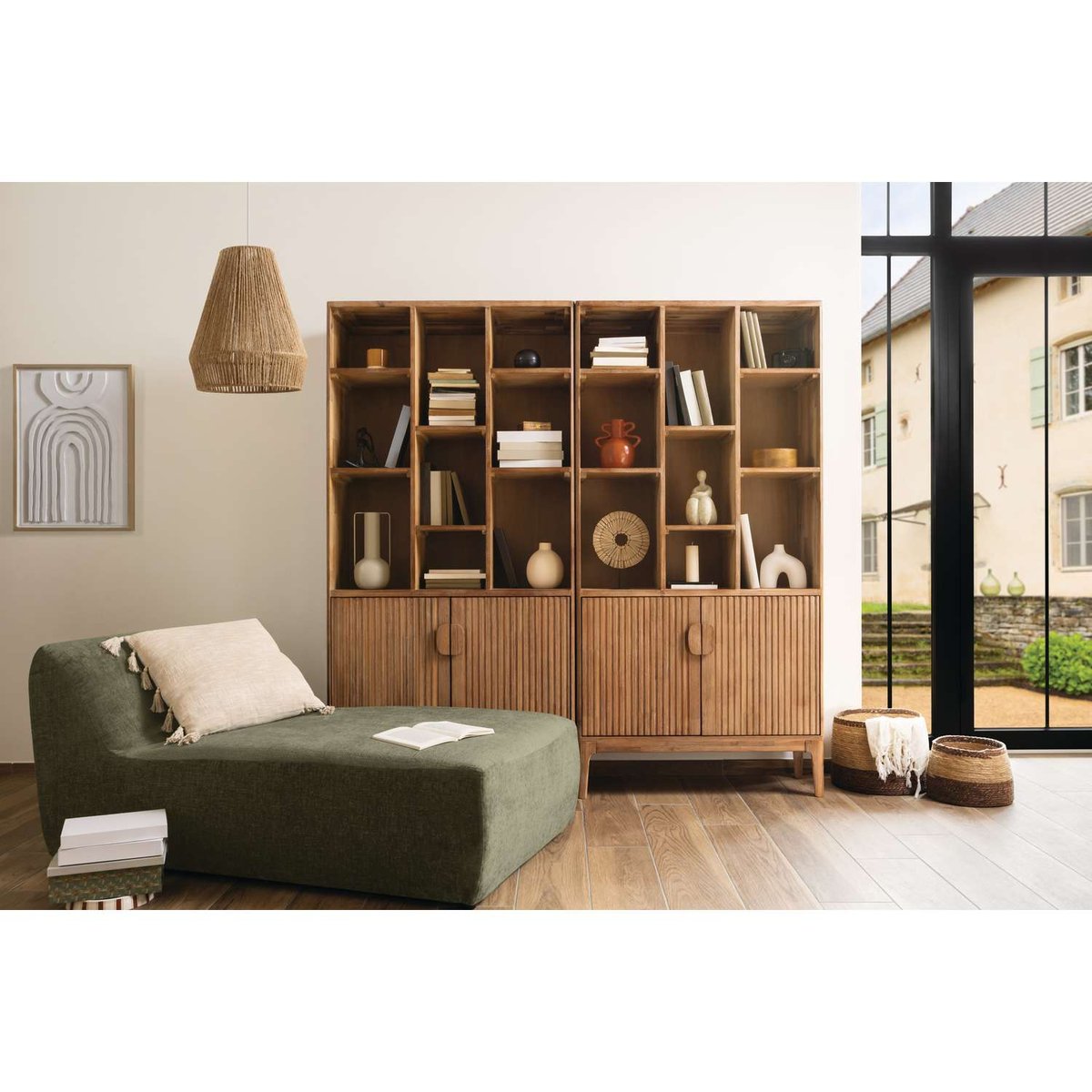 Bibliothèque 2 portes en bois SABOR beige, ATMOSPHERA