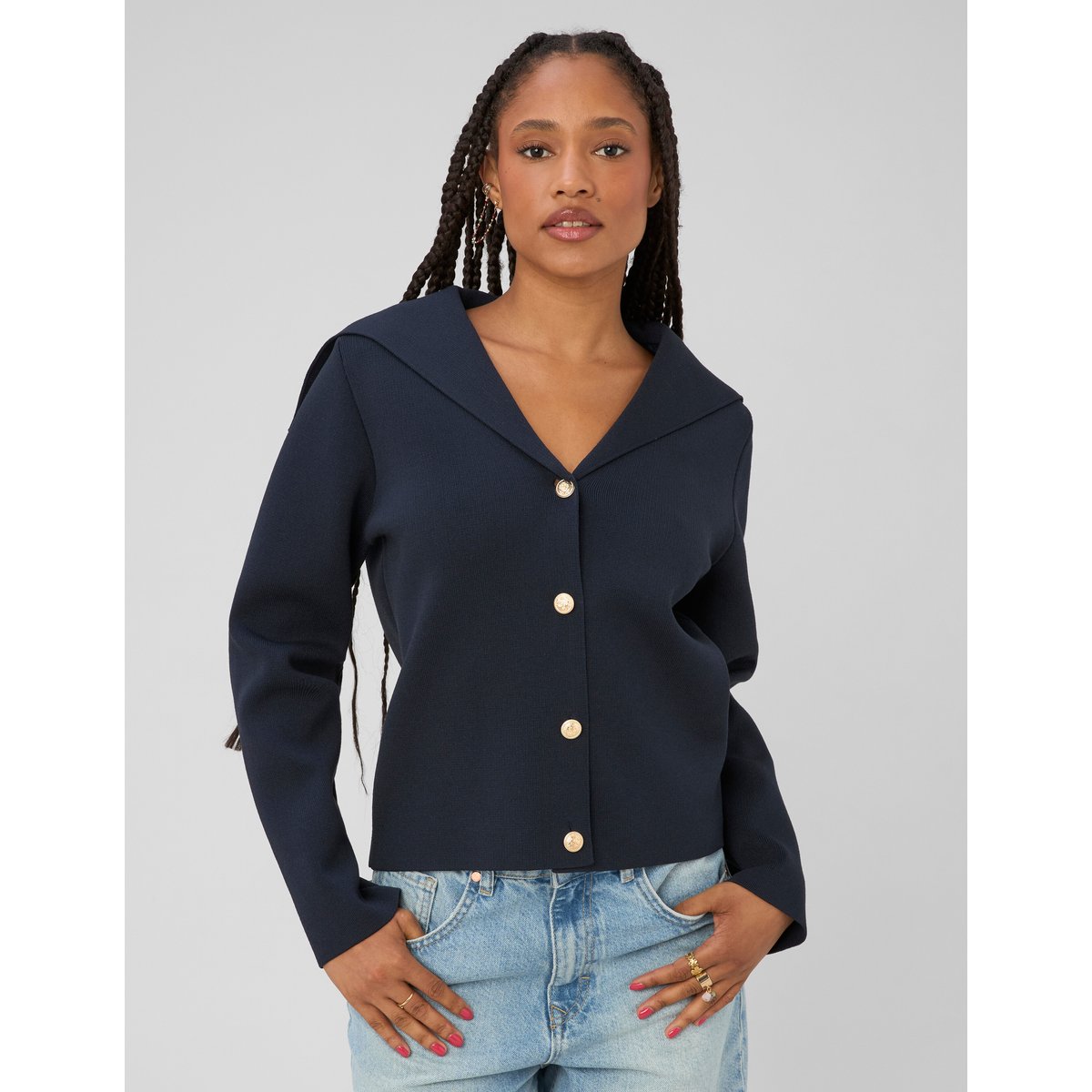 Cardigan à boutons bleu foncé, BZB