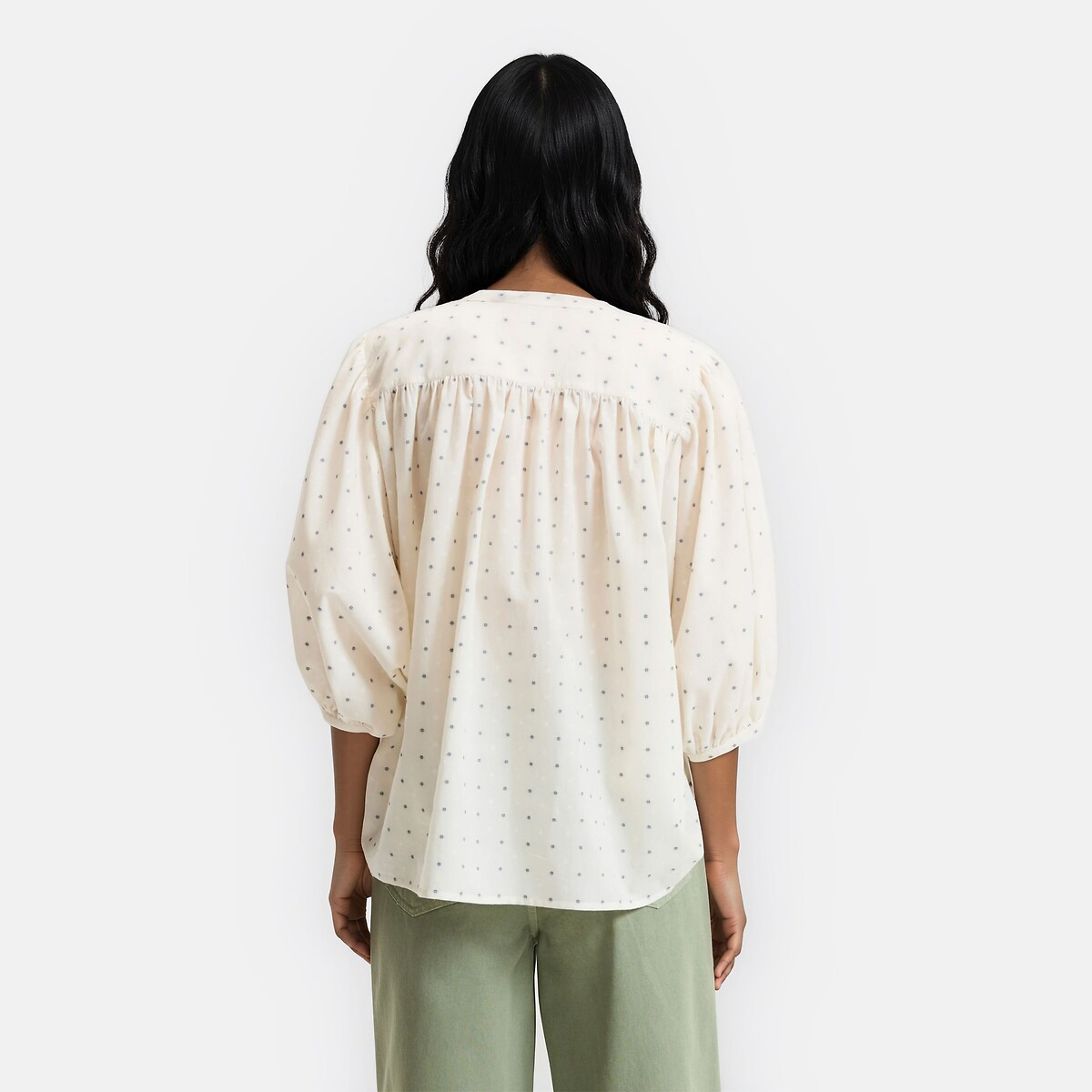 Signatures Berthe Embroidered Cotton Oversized Mandarin Collar Blouse ivory embroidered, LA REDOUTE COLLECTIONS