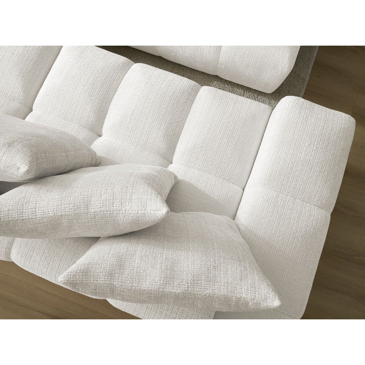 Canapé droit convertible 3 places en tissu texturé avec pouf, ANAKIN blanc, BOBOCHIC