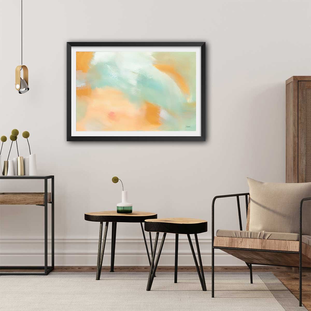 Poster orange blush affiche + cadre en bois - noir, HEXOA