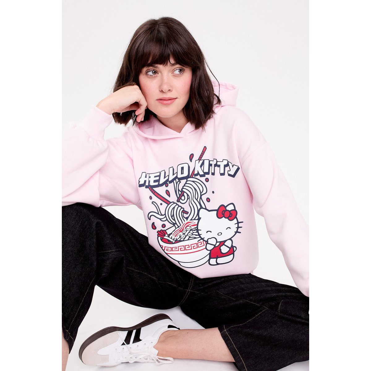 Sweat oversize à capuche manches longues rose clair, CACHE CACHE