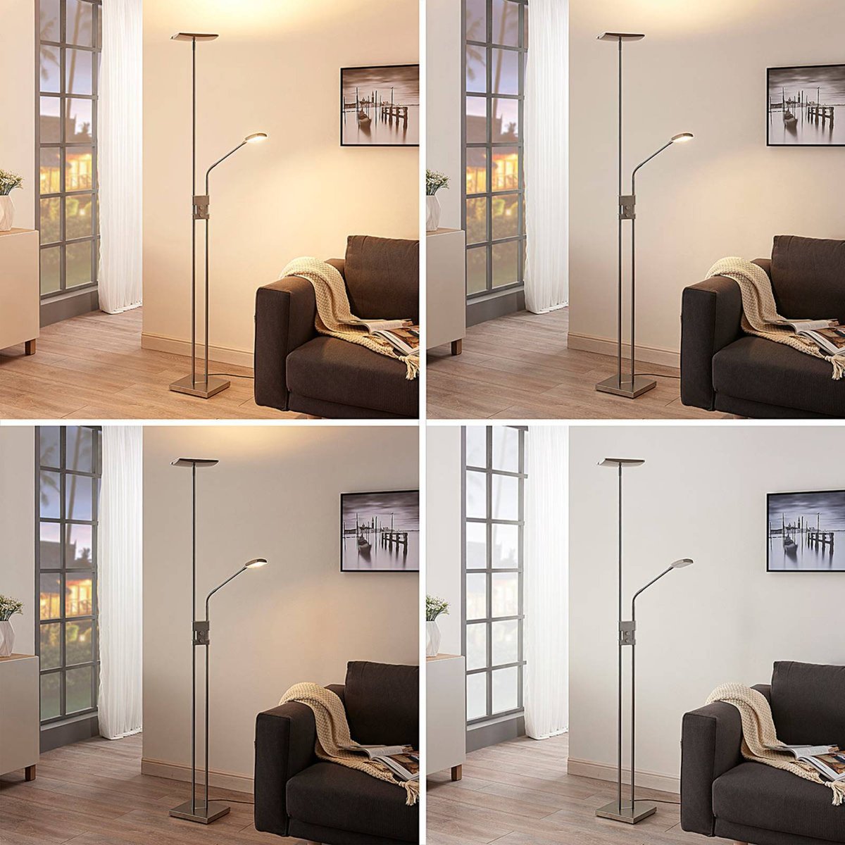 Lampadaire en métal moderneLED, Jonne nickel satiné, LINDBY