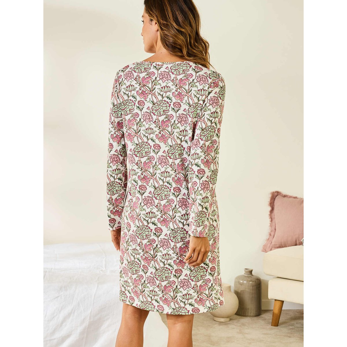 Lot de 2 chemises de nuit forme t-shirt imprimé vert + rose, DAXON