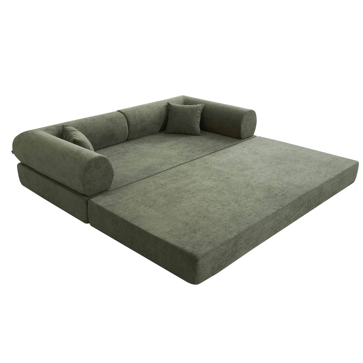 Canapé convertible 2 places en tissu avec coussin modulable, WENDY vert, OVIALA