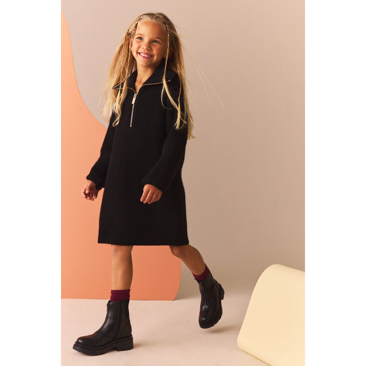 Robe pull zippée manches longues noir, NEXT