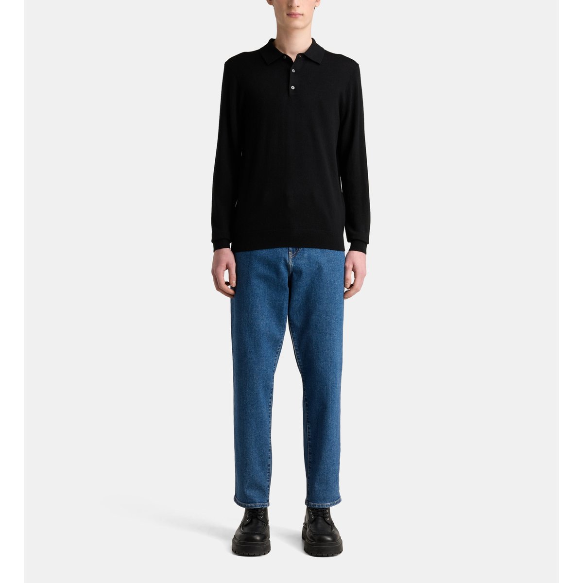 Pull polo teripol en laine mérinos noir, GALERIES LAFAYETTE