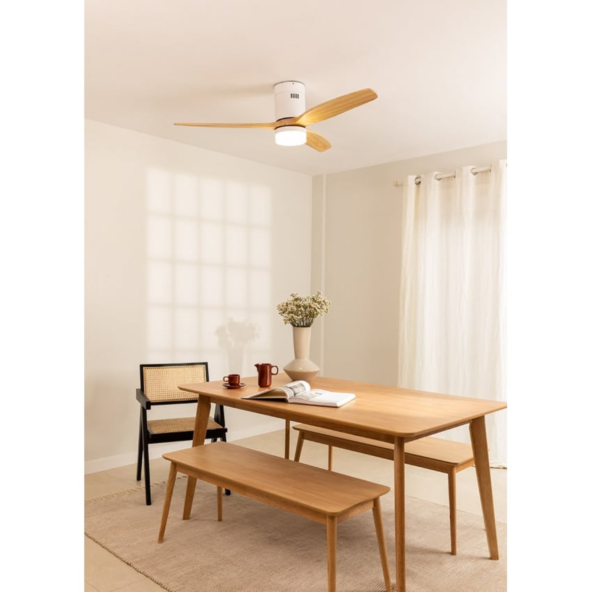 WIND CALM - Ventilateur de plafond 40W silencieux Ø132 cm 15W 100% bois couleur unique, CREATE