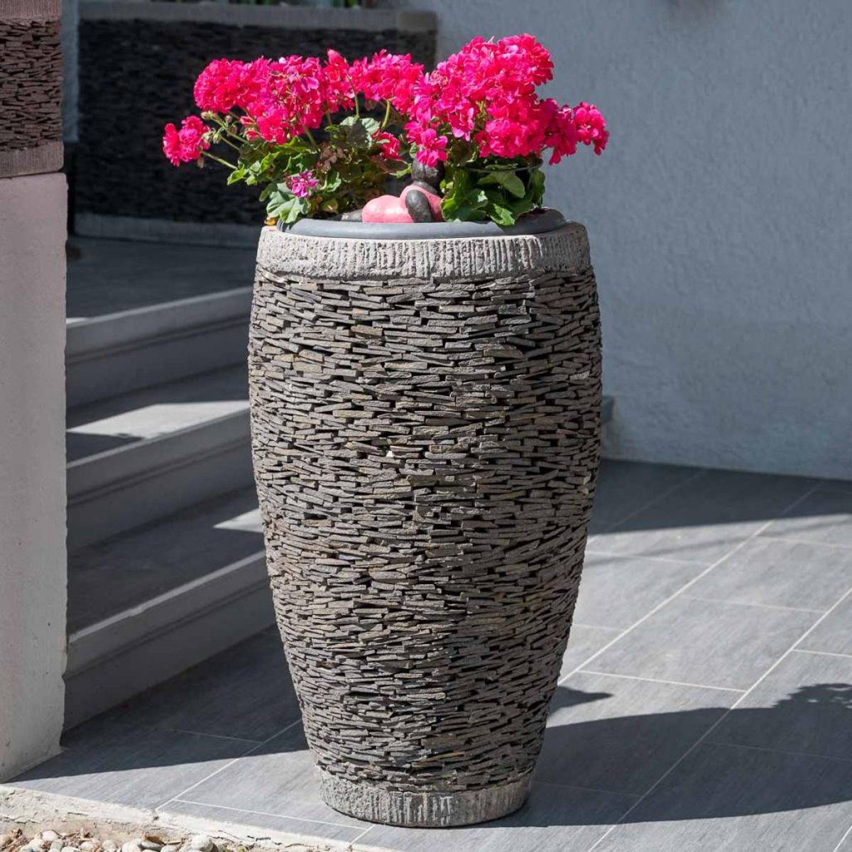 Pot bac jardinière pierre naturelle ardoise ovale forme œuf 80cm gris, WANDA COLLECTION