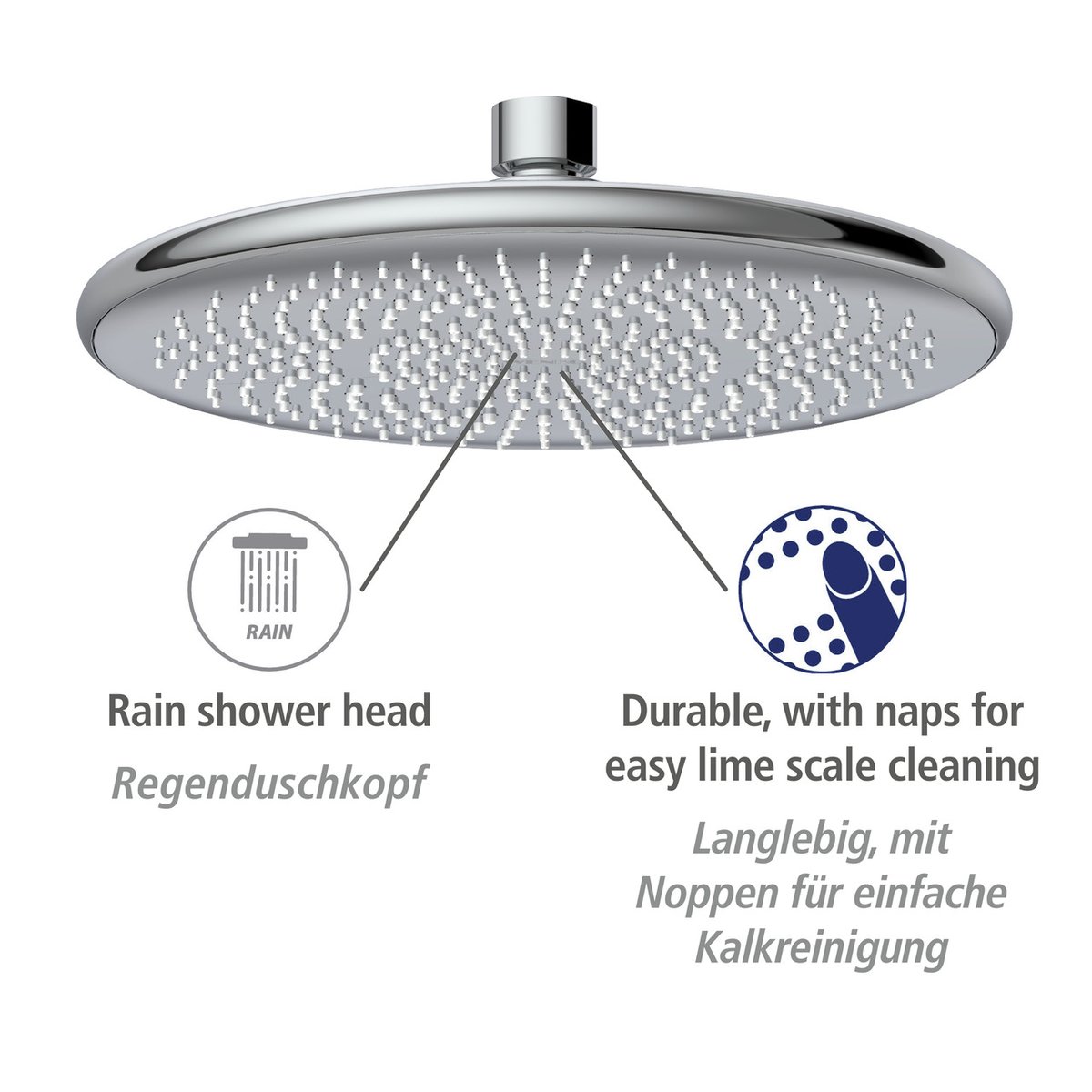 Tête de douche italienne effet pluie chromé clair, WENKO