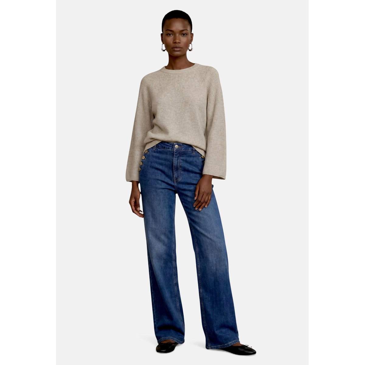 Jean basique à boutons dark blue denim, ZERO